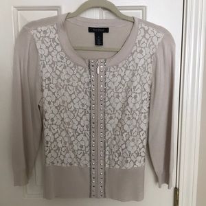 White House Black Market Zippered Cardigan w/Lace